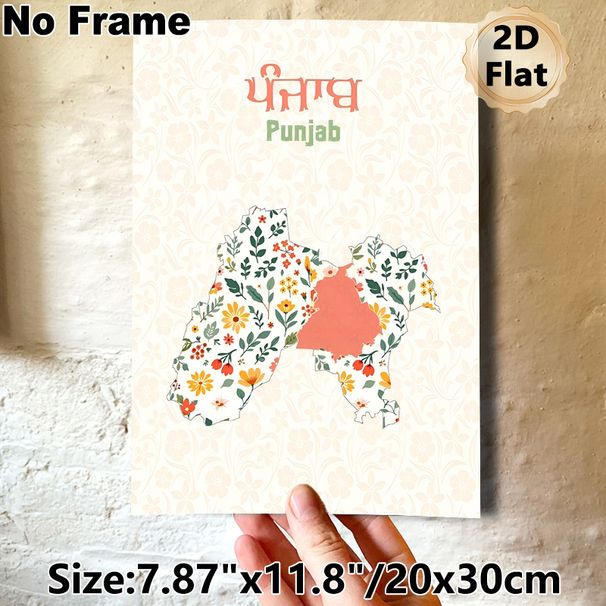 Punjab Map Painting Poster, Delicate Pastel Floral-filled Map Poster, Charming Regional-inspired Decor Ideal For Home And Office Spaces_maomaolike.com