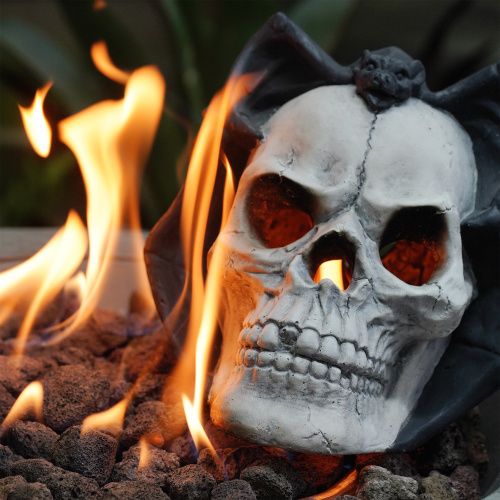 Fire Pit Demon Skull Gas Log For Ventless Vent Free, Propane, Gel, Ethanol, Electric, Outdoor Fireplace And Fire Pit, Halloween Decor - Patent Pending_maomaolike.com