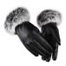 Women's warm gloves autumn and winter PU leather rabbit fur touch screen outdoor cycling plus velvet thickened winter gloves_maomaolike.com