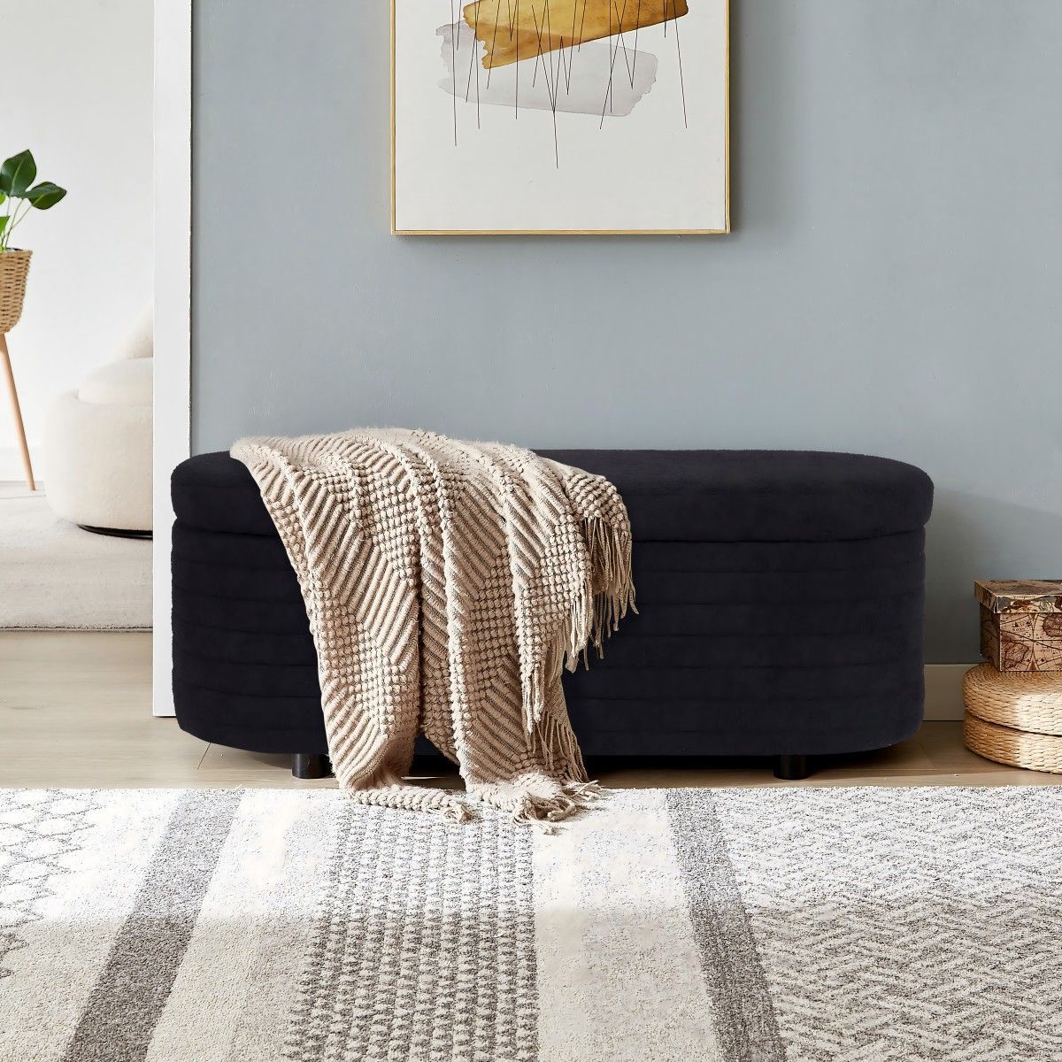 Modern Upholstered Storage Bench, End Of Bed Stool, For Living Room, Entryway, Bedroom_maomaolike.com