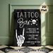Tattoo Bar Themed Painting Poster, Dark Watercolor Style Skull & Skeleton Hand Poster, With Clear Tattoo Application Steps, Ideal For Party, Tattoo_maomaolike.com