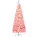 6ft Prelit Snow Flocked Artificial Christmas Tree With Pencil Shape, Pine Realistic Branches, Warm White LED Lights, Auto Open, Pink And White_maomaolike.com