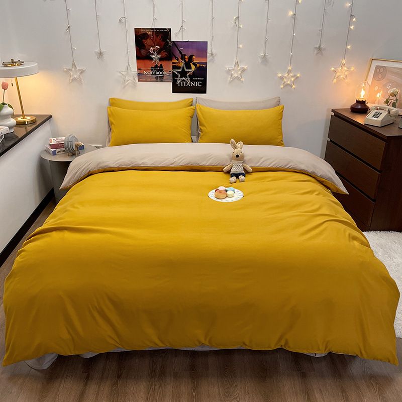 solid color washed cotton four piece set brushed quilt cover 1.8 meters bedding student three piece set 4_maomaolike.com