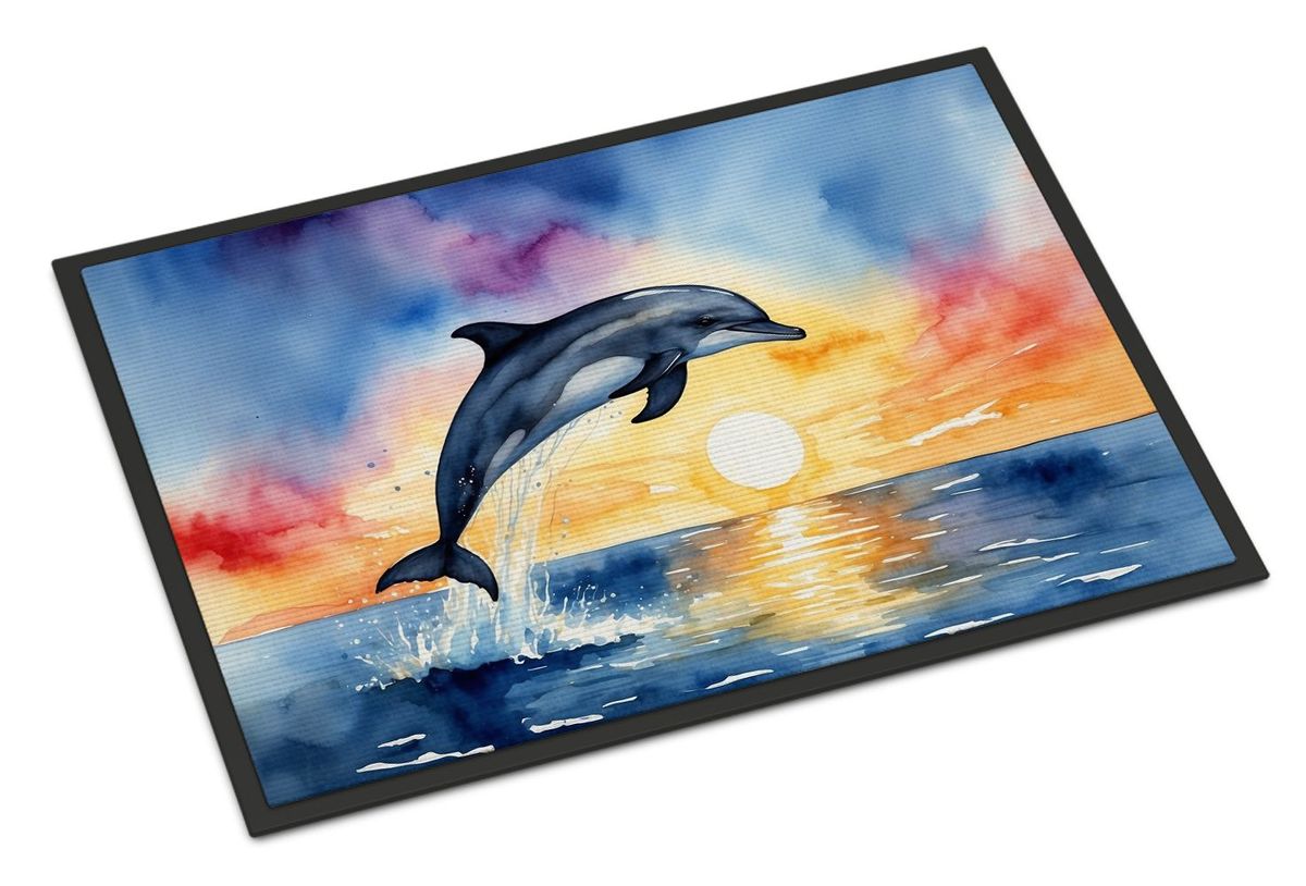 Dolphin Leaping At Sunrise Doormat Front Door Mat Indoor Outdoor Rugs For Entryway, Non Slip Washable Low Pile, 24H X 36W_maomaolike.com