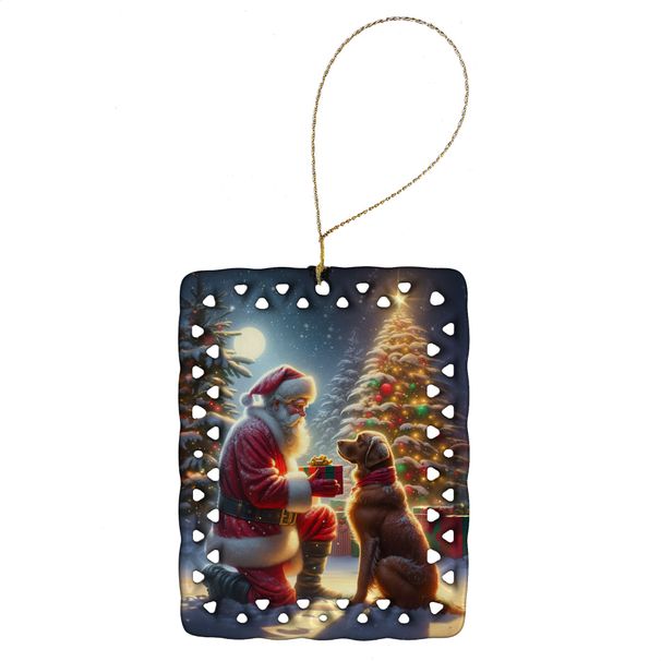 Chesapeake Bay Retriever And Santa Claus Porcelain Ornament Christmas Tree Hanging Decorations For Home Christmas Holiday, Rectangle, Gift, Multicolor_maomaolike.com