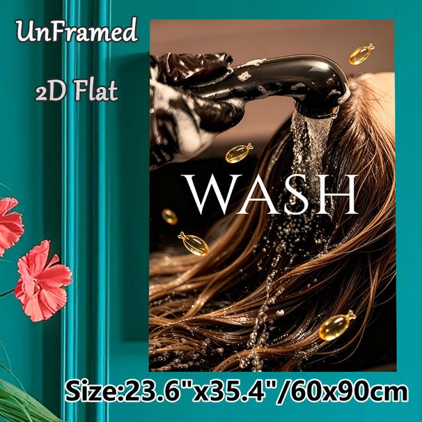 Hair Wash Themed Painting Poster, Luxury Realistic Hair Care Scene Poster, Stylish Design To Create A Soothing Atmosphere, Ideal For Hair Salon And_maomaolike.com