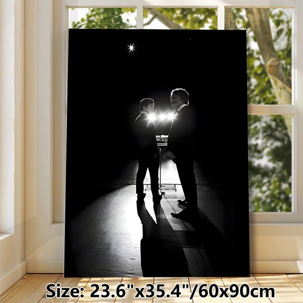 Nighttime Formal Men Silhouette Painting Poster, Monochrome Dramatic Backlit Scene Poster, Atmospheric Stylish Wall Decor For Living Room, Office_maomaolike.com