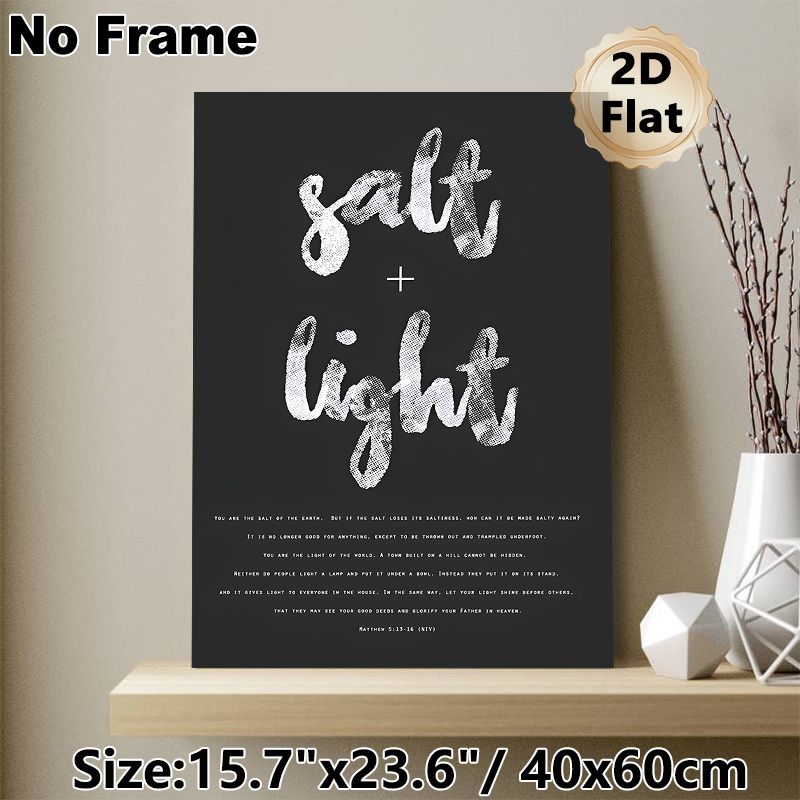 Bible Verse "Salt + Light" Painting Poster, Minimalist Monochrome Typographic Poster, Inspirational Religious Scripture Art, Ideal For Home, Office Or_maomaolike.com