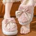 Winter Warm Fur For Women Cute Bow House Non Slip Soft Shoes Comfort Flat Heel Home Indoor Bedroom Plush Slippers_maomaolike.com