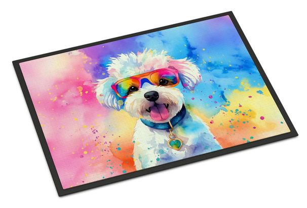 Bichon Frise Hippie Dawg Doormat Front Door Mat Indoor Outdoor Rugs For Entryway, Non Slip Washable Low Pile, 24H X 36W_maomaolike.com