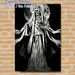 Grim Reaper Themed Painting Poster, Monochrome Dramatic Ink-wash Poster, Mysterious Robed Skull Figure With Scales And Full Moon Backdrop, Atmospheric_maomaolike.com