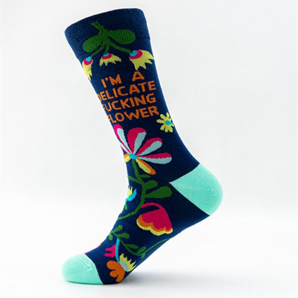 Unisex Autumn and winter new long tube happy socks for men and women couple letters flower AB casual abstract socks_maomaolike.com