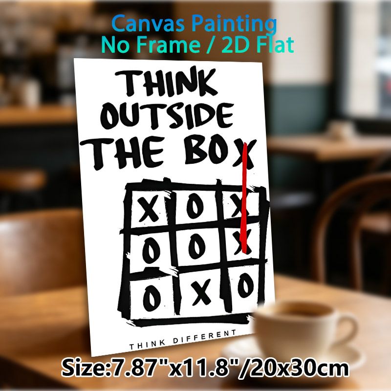 Think Outside The Box Themed Painting Poster, Minimalist Hand-drawn Tic-tac-toe Poster, Inspirational Design To Encourage Creative Thinking, Ideal For_maomaolike.com