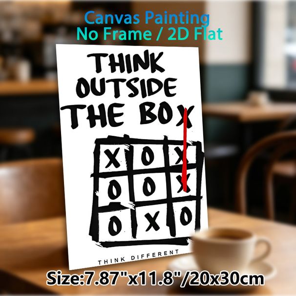Think Outside The Box Themed Painting Poster, Minimalist Hand-drawn Tic-tac-toe Poster, Inspirational Design To Encourage Creative Thinking, Ideal For_maomaolike.com