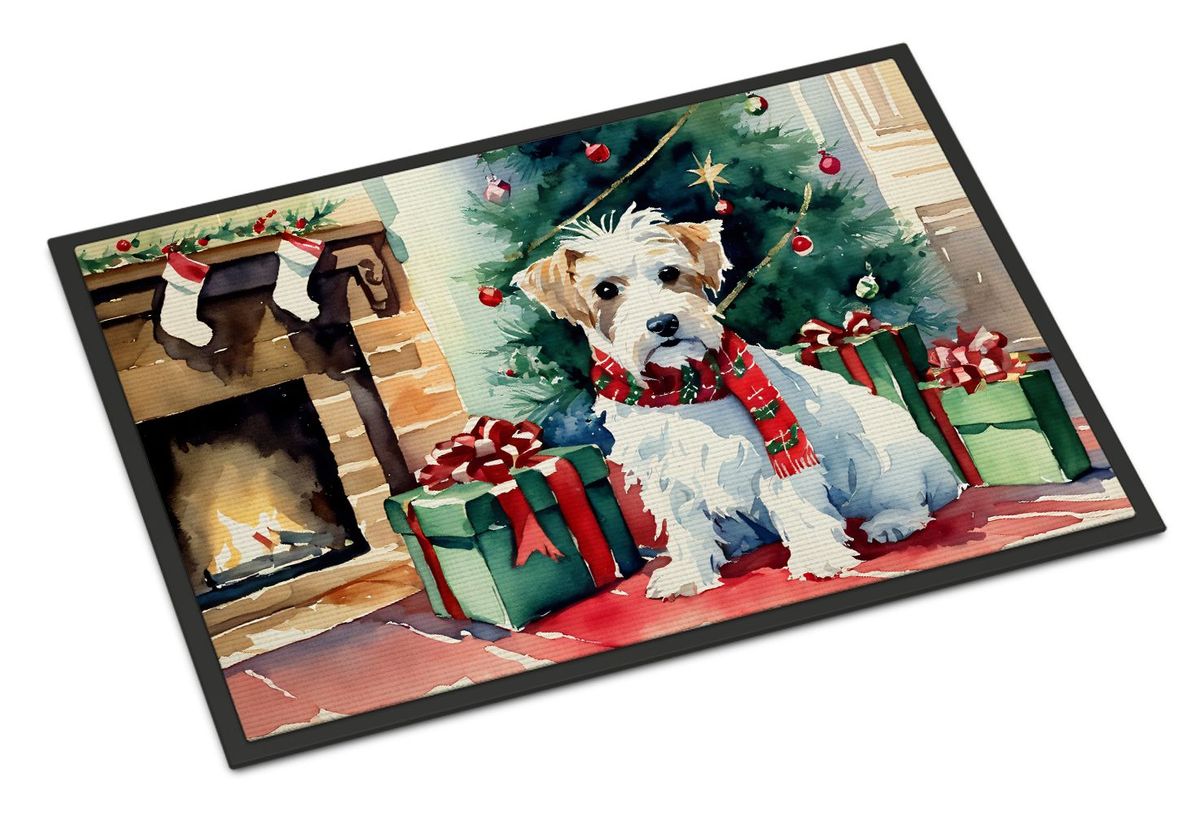 Sealyham Terrier Cozy Christmas Doormat Front Door Mat Indoor Outdoor Rugs For Entryway, Non Slip Washable Low Pile, 24H X 36W_maomaolike.com