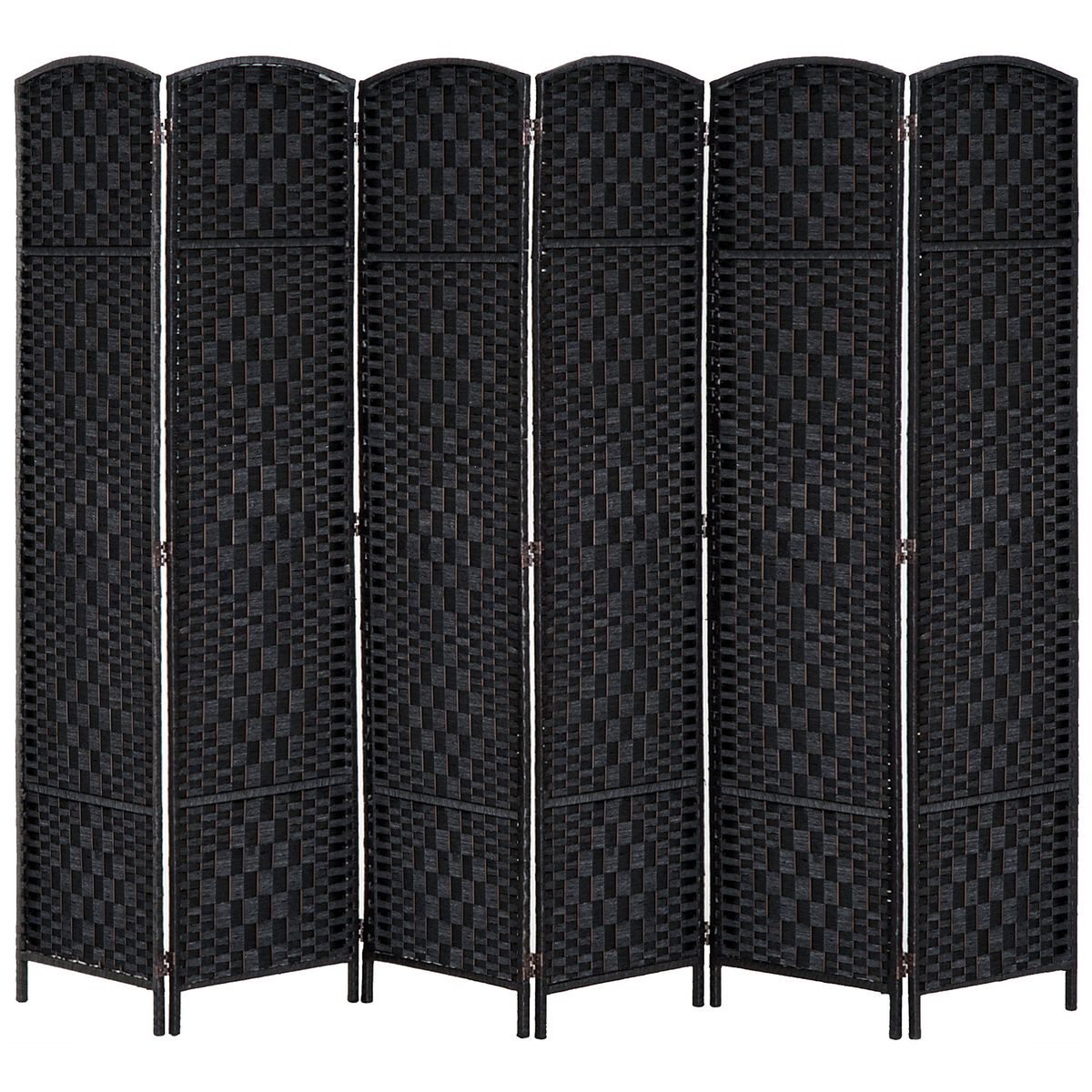 Room Divider 6 Panel, 6FT Tall Folding Privacy Screen, Freestanding Hand-Woven Partition For Room Separation With 360° Hinges, Paper Rope Diamond Weave, Black_maomaolike.com