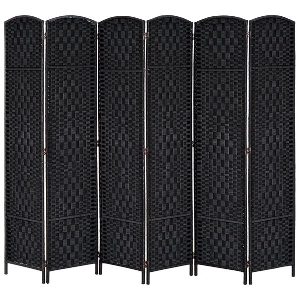 Room Divider 6 Panel, 6FT Tall Folding Privacy Screen, Freestanding Hand-Woven Partition For Room Separation With 360° Hinges, Paper Rope Diamond Weave, Black_maomaolike.com