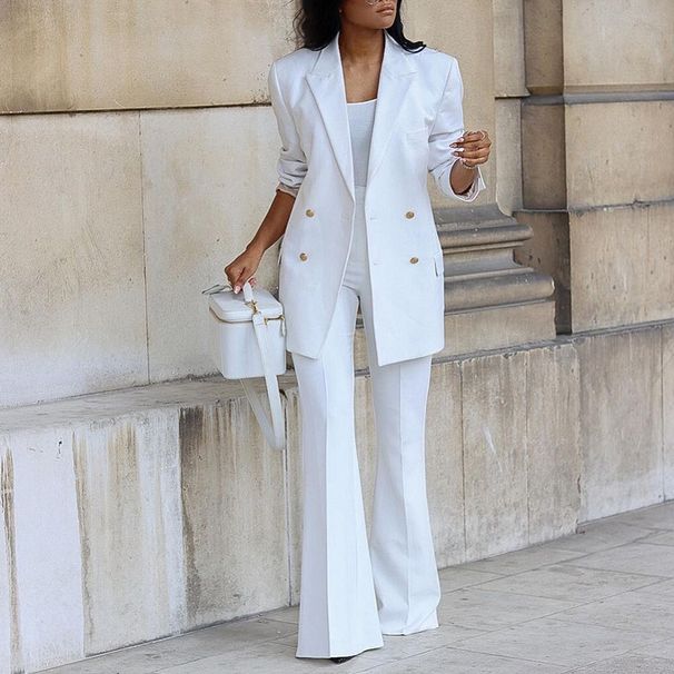 Women's Elegant Streetwear Solid Color Polyester Blazer Suits_maomaolike.com