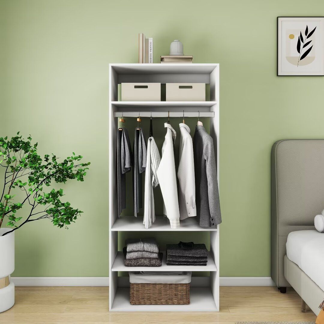 70.2"H Livelylodge Wooden Modular Closet System :Closet Organizer Modern Open Wardrobe Closet System With Hanging Rod And Shelf For Bedroom&Coatroom White Finish For All Ages_maomaolike.com