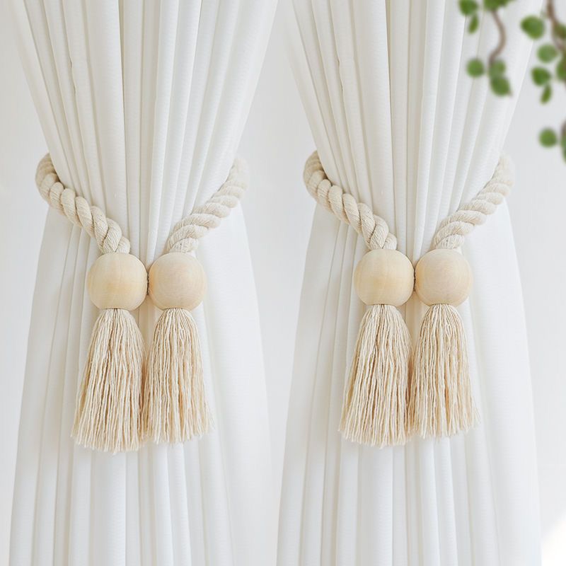Hot Selling New Country Style Curtain Tiebacks Natural Wood Strong No-Drill Magnetic Buckle Rope Tie Band 2p-set_maomaolike.com
