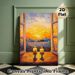 Candle & Sunset Cityscape Painting Poster, Rich Impasto Oil-style Poster, Warm Glowing Candles With Sunset City View Through Window, Creates Cozy_maomaolike.com