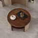 2-Tiered Round Wood Coffee Table With Storage Rattan Base In 31.3''_maomaolike.com