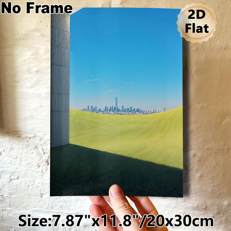 Urban & Pastoral Landscape Painting Poster, Serene Minimalist Scenic Poster, Calming City Skyline With Rolling Green Hills Design, Ideal For Living_maomaolike.com