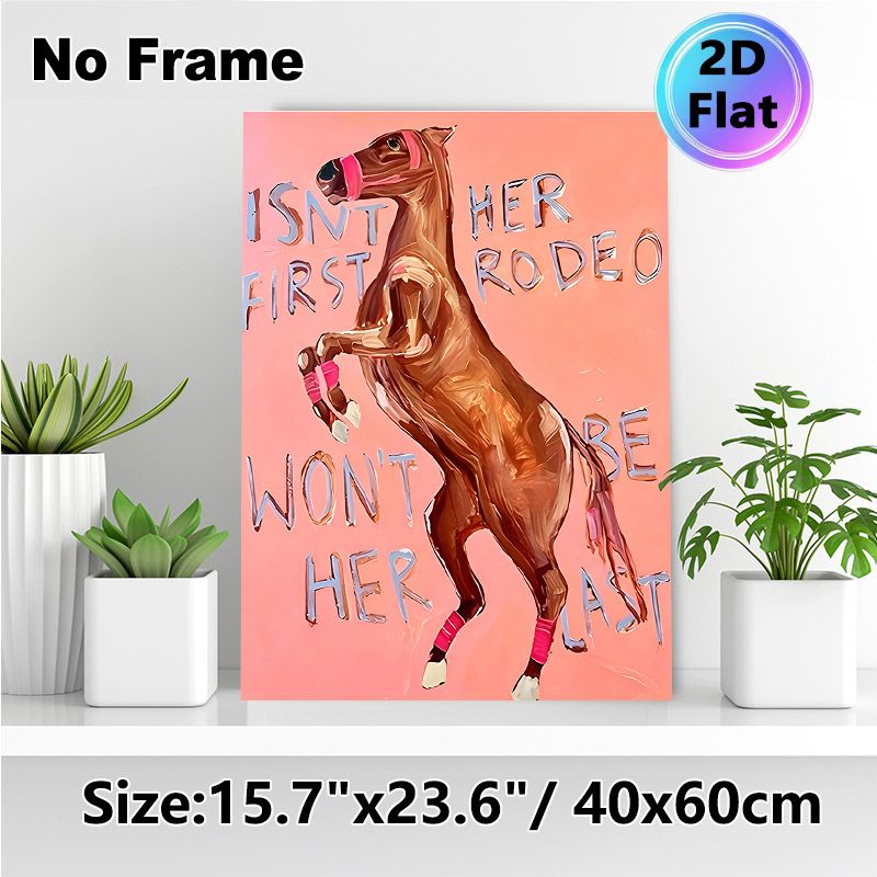 Rodeo Horse Painting Poster, Warm-toned Expressive Rearing Brown Horse With Pink Accents Poster, Inspirational Quote Artwork, Suitable For Living_maomaolike.com