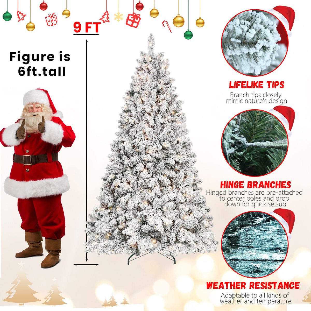 9ft Pvc Mixed Floceked Tree(63pcs Pine Cones)_maomaolike.com