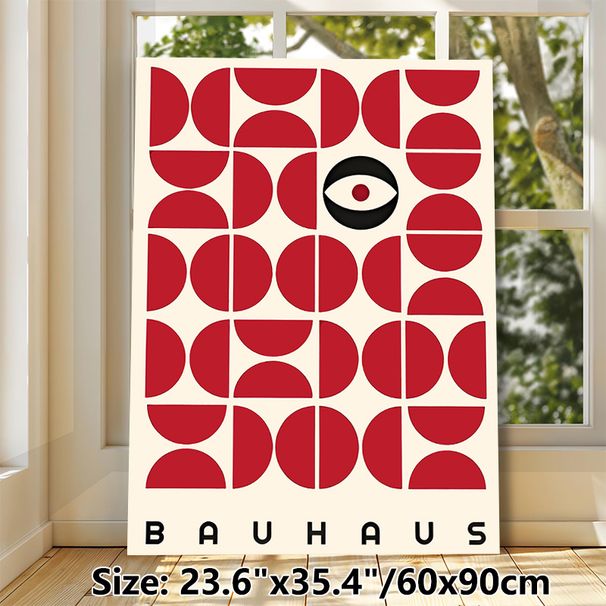 Bauhaus Geometric Eye Painting Poster, Minimalist Bold Red Geometric Pattern With Eye Motif Poster, Modern Artistic Decor Ideal For Living Room_maomaolike.com