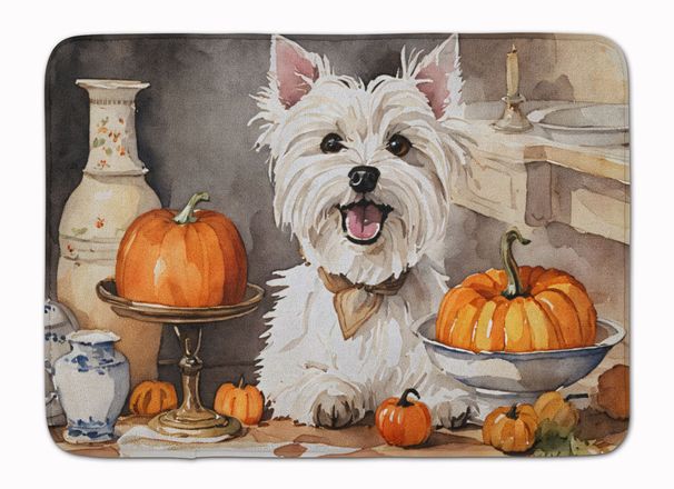 Westie Fall Kitchen Pumpkins Memory Foam Kitchen Mat Machine Washable Anti-Fatigue Mat Cushion Comfort Bath Mat Or Kitchen Rug_maomaolike.com