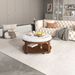 Modern Large Round Ottoman Coffee Table 2-Tier Oversized Button Tufted Ottoman With Wood Shelf Storage Upholstered Coffee Table For Living Room Footrest Ottoman With Wheel, Waterproof Linen_maomaolike.com