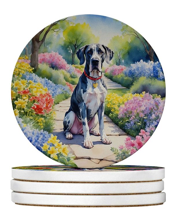 Great Dane Spring Path Large Sandstone Coasters Pack Of 4 Absorbent Round Coasters Decor Gifts For Men Or Women, 4 In, Multicolor_maomaolike.com