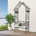 Metal Garden Arch With Bench Turned Into Flower Stand W58.07*H97.24 Climbing Plants Support Rose Arch Outdoor Black_maomaolike.com