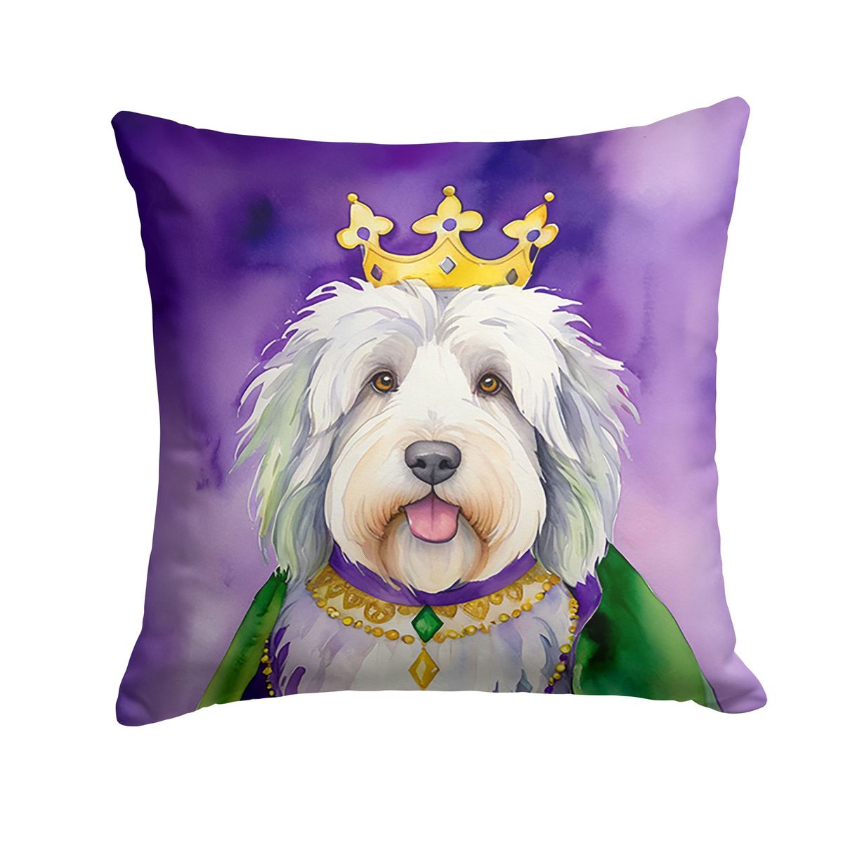 Old English Sheepdog King Of Mardi Gras Throw Pillow Machine Washable, Indoor Outdoor Decorative Pillow For Couch, Bed Or Patio, 18Hx18W_maomaolike.com