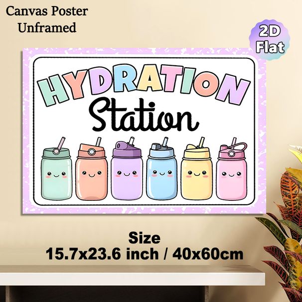 Hydration Station Painting Poster, Pastel-colored Cartoon Cute Water Bottles Poster, Gentle Reminder To Stay Hydrated, Suitable For Office, Home Or_maomaolike.com