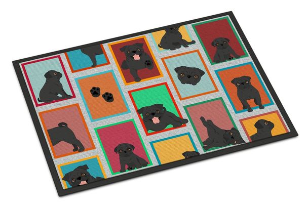 Lots Of Black Pug Doormat Front Door Mat Indoor Outdoor Rugs For Entryway, Non Slip Washable Low Pile, 24H X 36W_maomaolike.com