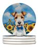 Fox Terrier In Sunflowers Large Sandstone Coasters Pack Of 4 Absorbent Round Coasters Decor Gifts For Men Or Women, 4 In, Multicolor_maomaolike.com