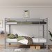 Metal Bunk Bed Twin Over Twin, Low Profile Bunk Bed Frame WithBuilt-in Ladder, High Guardrail And Metal Slats, Space-Saving Twin Size Bed Frame For Kids Teens, No Box Spring Required, Gray_maomaolike.com