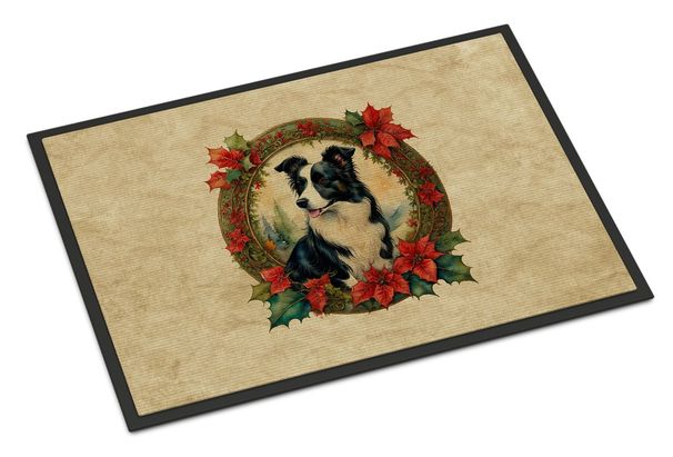 Border Collie Christmas Flowers Doormat Front Door Mat Indoor Outdoor Rugs For Entryway, Non Slip Washable Low Pile, 24H X 36W_maomaolike.com