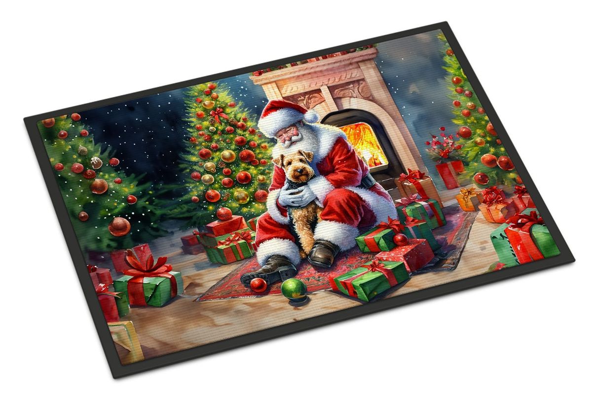 Lakeland Terrier And Santa Claus Doormat Front Door Mat Indoor Outdoor Rugs For Entryway, Non Slip Washable Low Pile, 24H X 36W_maomaolike.com