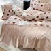 French All-Cotton Brushed Heart Bedding For Girls, Pure Cotton Edge Duvet Cover, Princess Style Bed Sheet Set_maomaolike.com