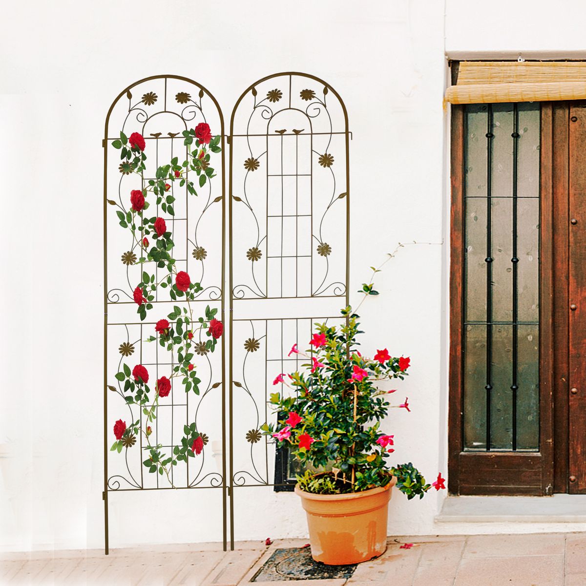 2 Pack Metal Garden Trellis 86.7" X 19.7" Rustproof Trellis For Climbing Plants Outdoor Flower Support Brown_maomaolike.com