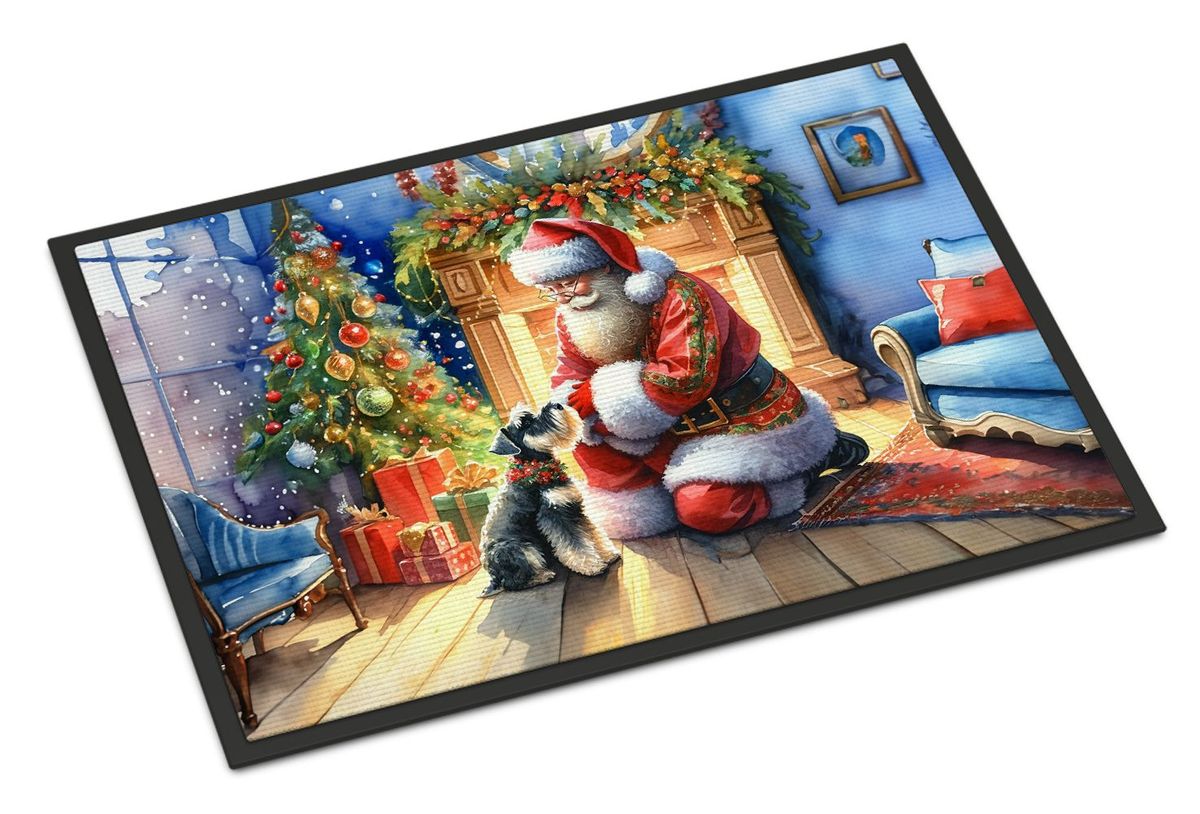 Schnauzer And Santa Claus Doormat Front Door Mat Indoor Outdoor Rugs For Entryway, Non Slip Washable Low Pile, 24H X 36W_maomaolike.com