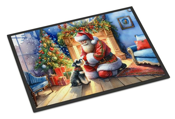 Schnauzer And Santa Claus Doormat Front Door Mat Indoor Outdoor Rugs For Entryway, Non Slip Washable Low Pile, 24H X 36W_maomaolike.com