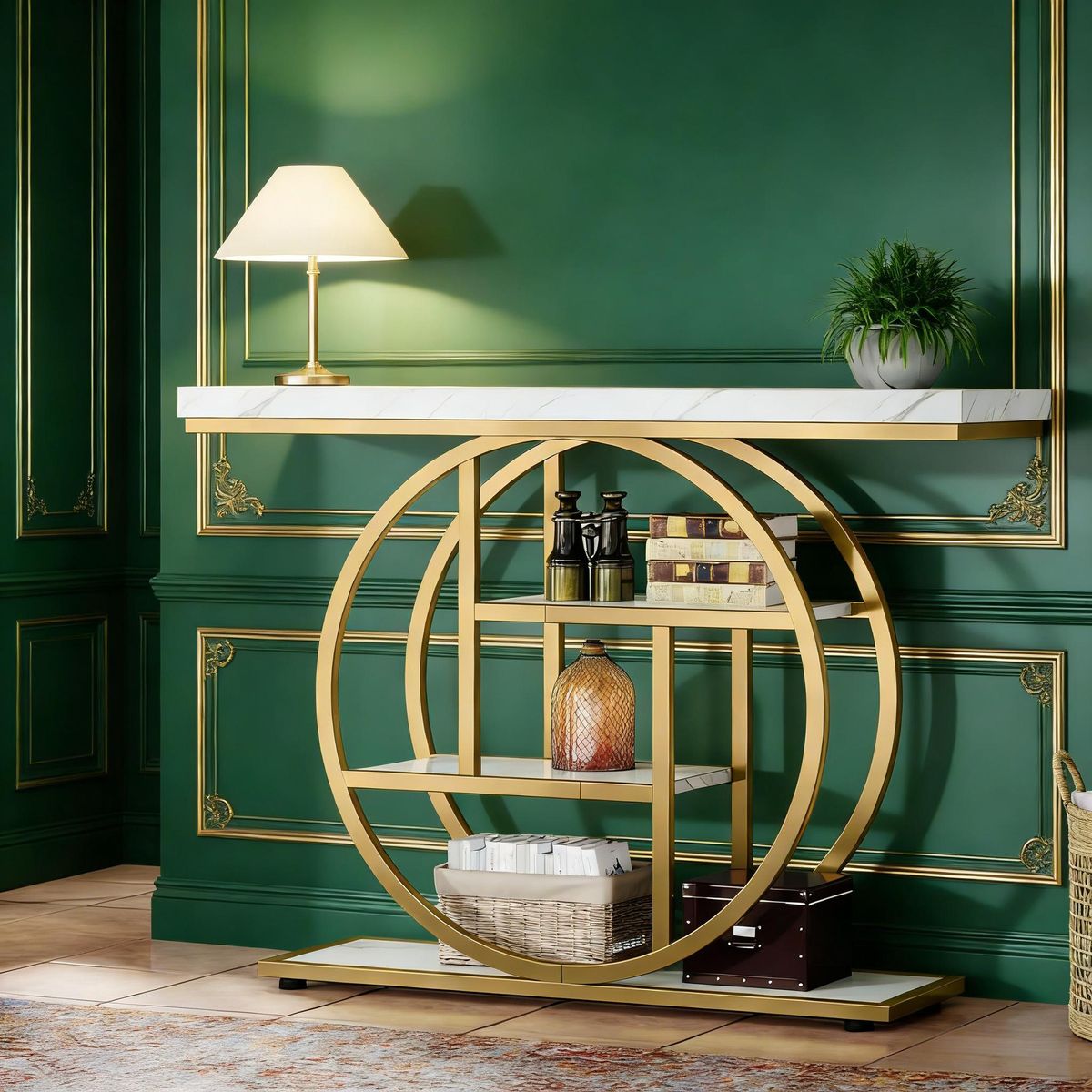Console Table, Industrial 4-Tier Sofa Entryway Table With Circle Basew_maomaolike.com
