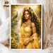 Golden Royal African Goddess Painting Poster, Lush Enchanted Forest Style Poster, Exquisite Detailed Artwork Of Elegant Goddess In Golden Attire With_maomaolike.com