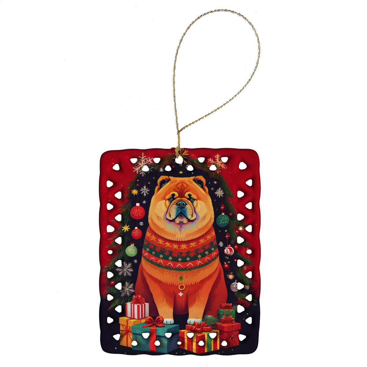 Chow Chow Holiday Christmas Porcelain Ornament Christmas Tree Hanging Decorations For Home Christmas Holiday, Rectangle, Gift, Multicolor_maomaolike.com