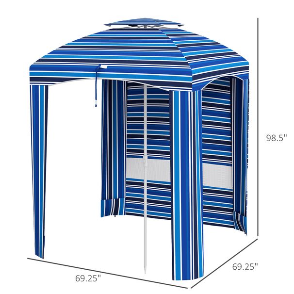 5.8' X 5.8' Cabana Umbrella For Travel, Walls, Vents, Ruffles, Carry Bag, Beach Umbrella, Blue Stripe_maomaolike.com