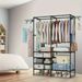 Clothing Rack Clothes Rack, 66'' Multifunctional Garment Rack For Hanging Clothes, 4 Tiers Portable Closet Rack With 4 Hooks & 2 Hanging Rods, Coated Metal Freestanding Closet Wardrobe System, Black_maomaolike.com